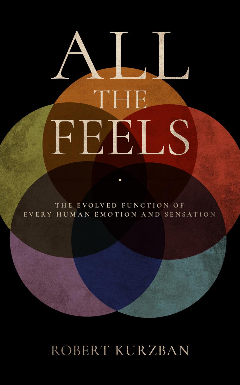 All the Feels book cover — five overlapping circles in muted orange, red, blue, purple, and olive on a black ground, one for each Kingdom of Feels